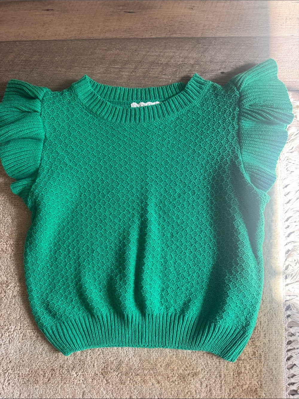 Kids Sadie & Sage Green Ruffle-Sleeveless Knit Sweater